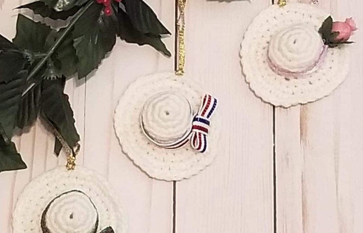 three suffragette hat ornaments