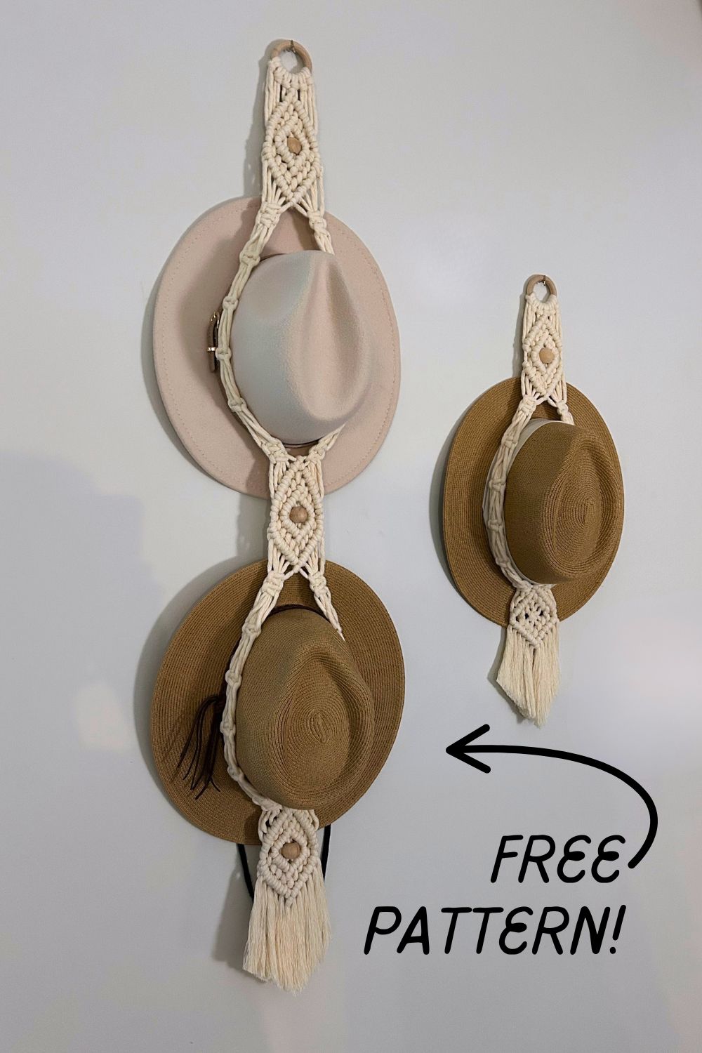 Pinterest pin for double macrame hat hanger pattern