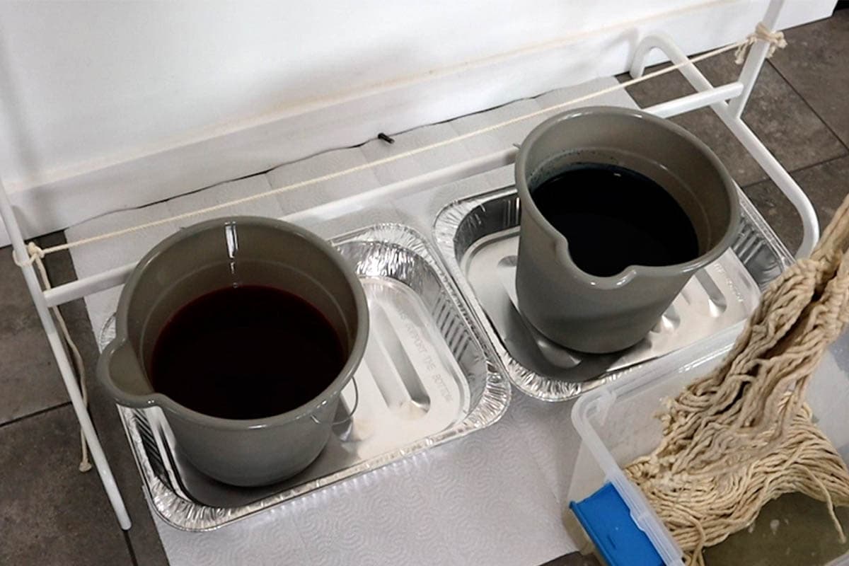 dye buckets set up