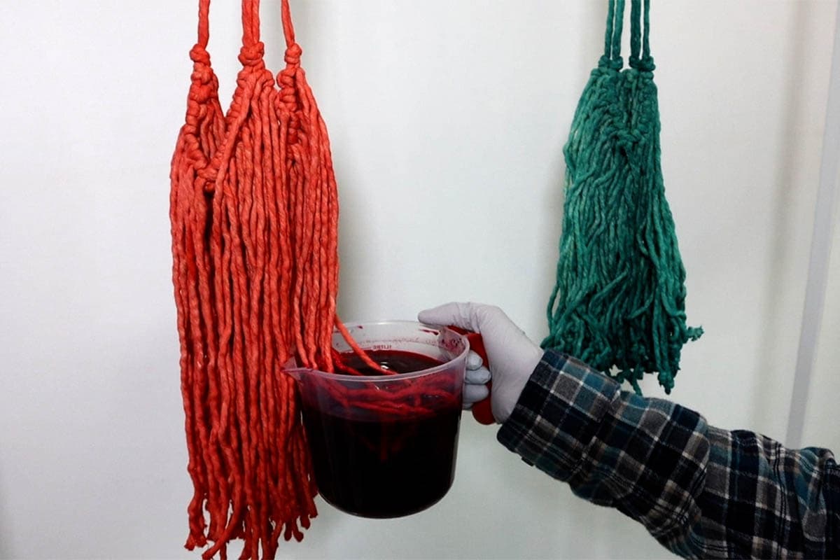 dip dyeing the pink plant hanger