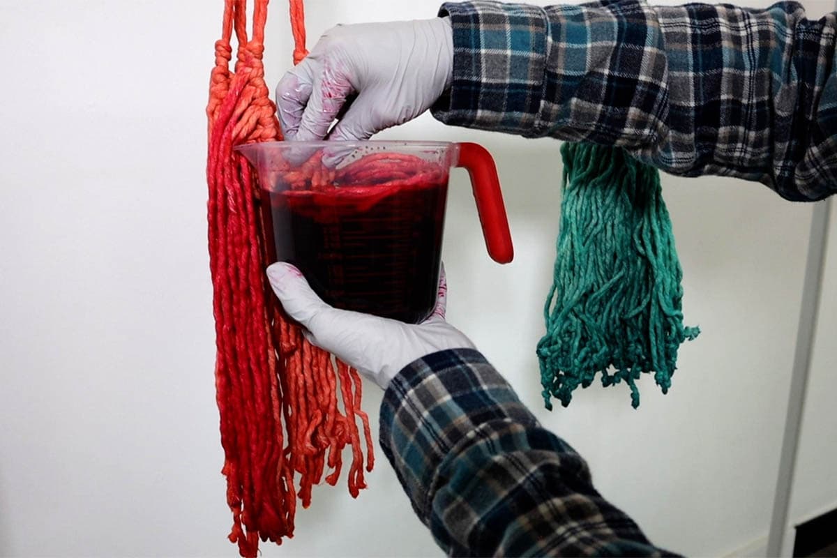 dip dyeing the pink plant hanger
