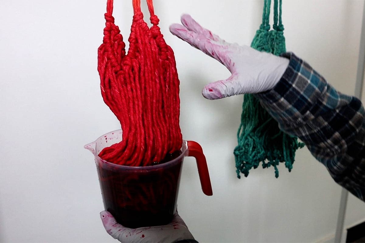dip dyeing the pink plant hanger