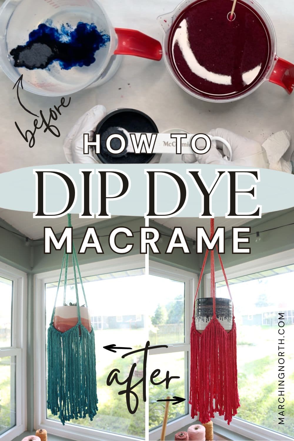 dip dyed macrame plant hangers Pinterest image
