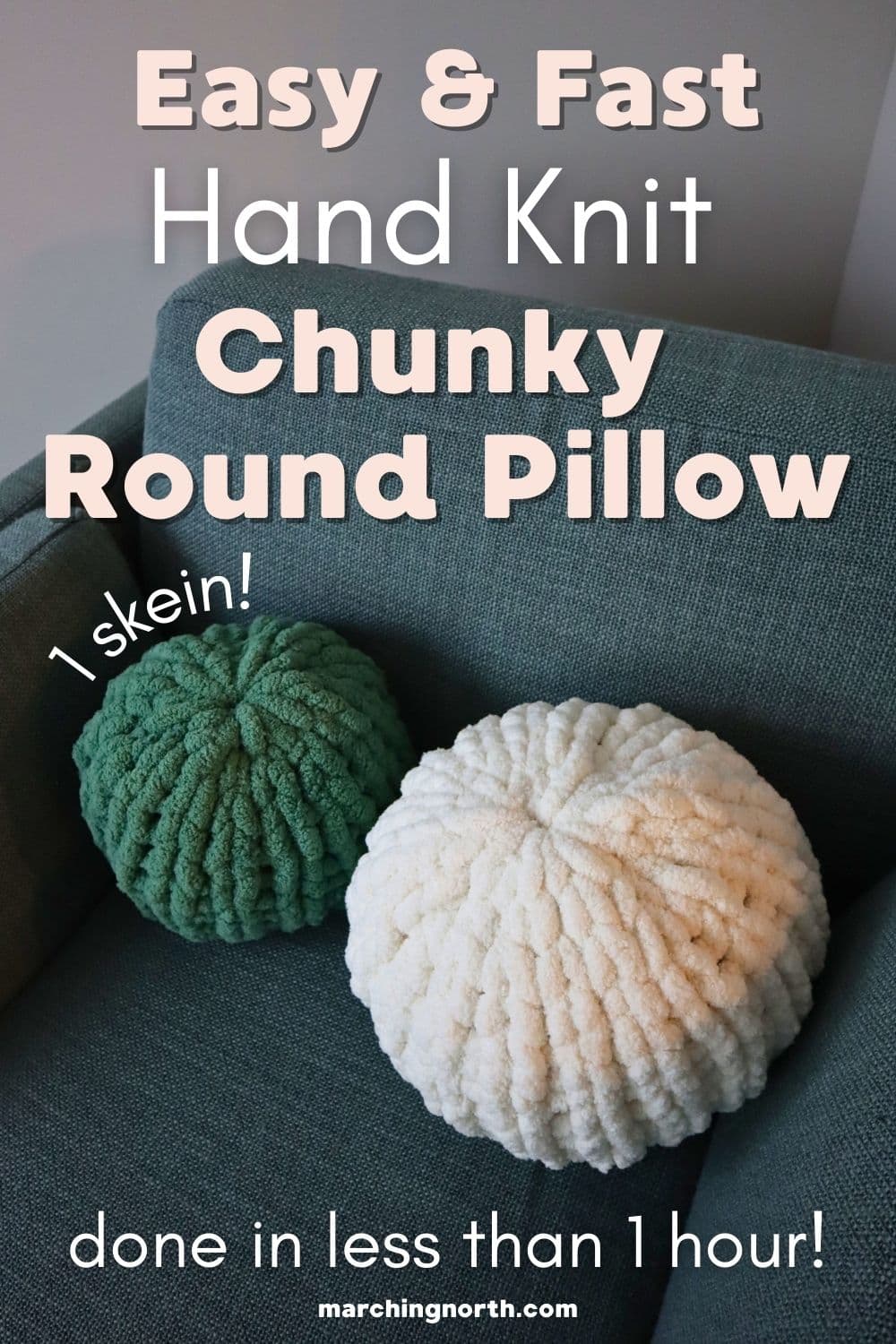 Pinterest pin for hand knit chunky round pillow post