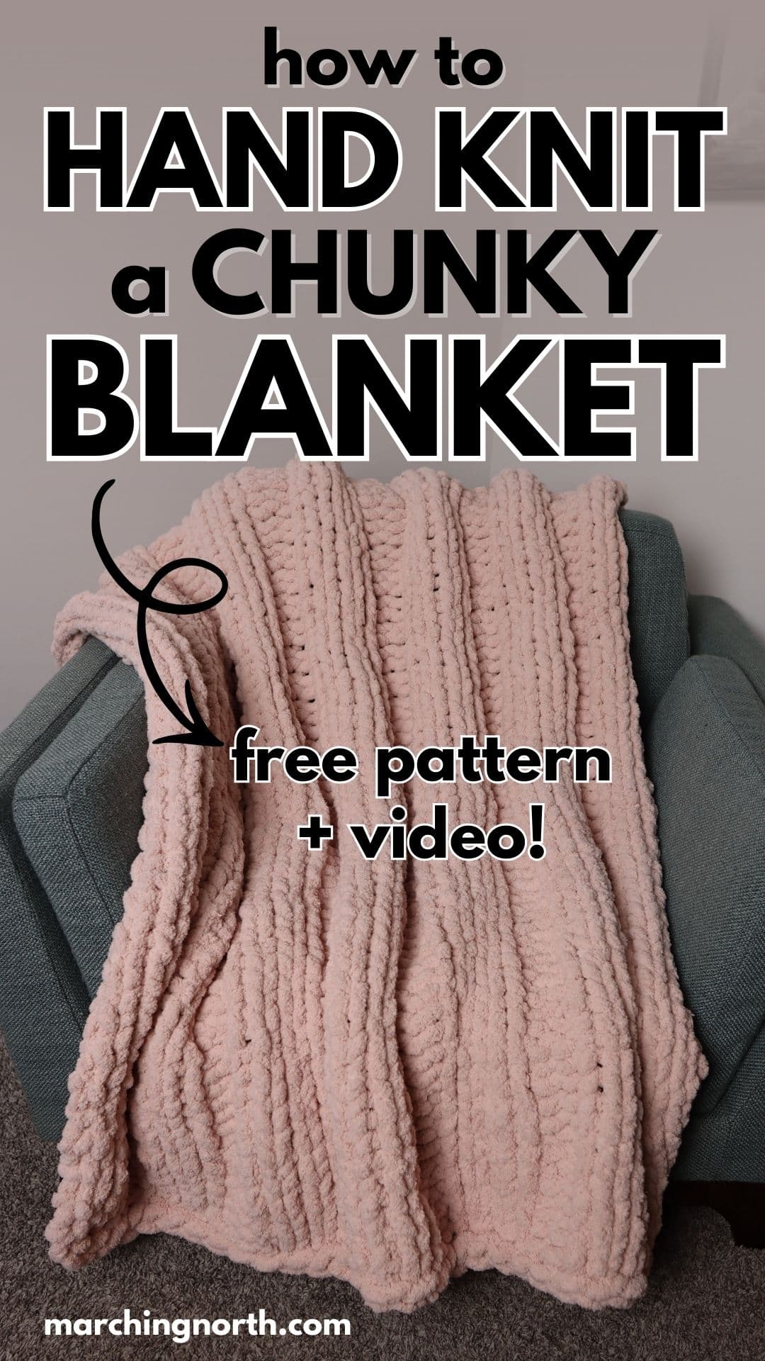 Pinterest pin for ribbed hand knit blanket post