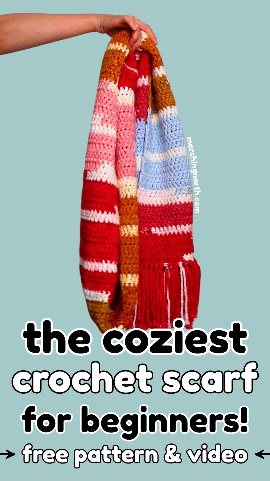 cozy crochet scarf Pinterest pin image