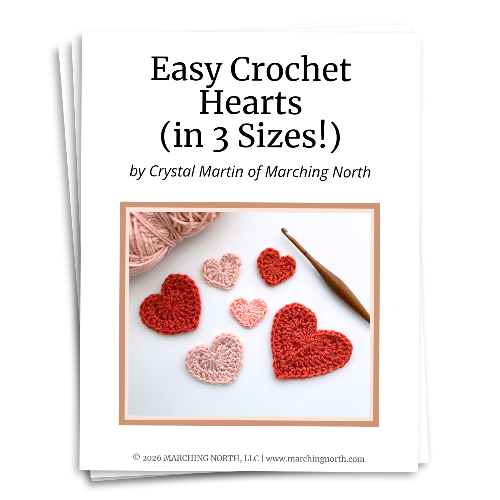 mockup of Easy Crochet Hearts pattern printable PDF