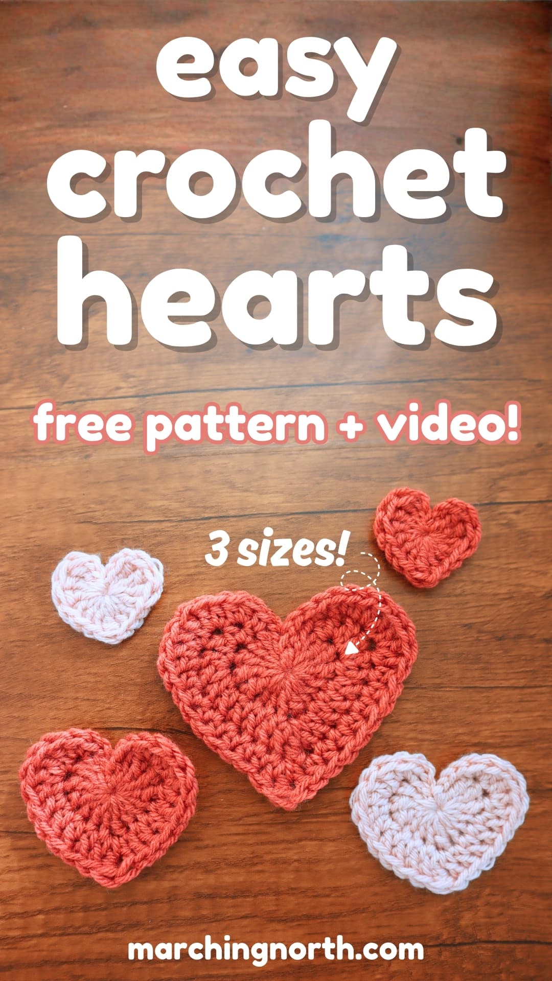 pinterest pin for easy crochet hearts pattern
