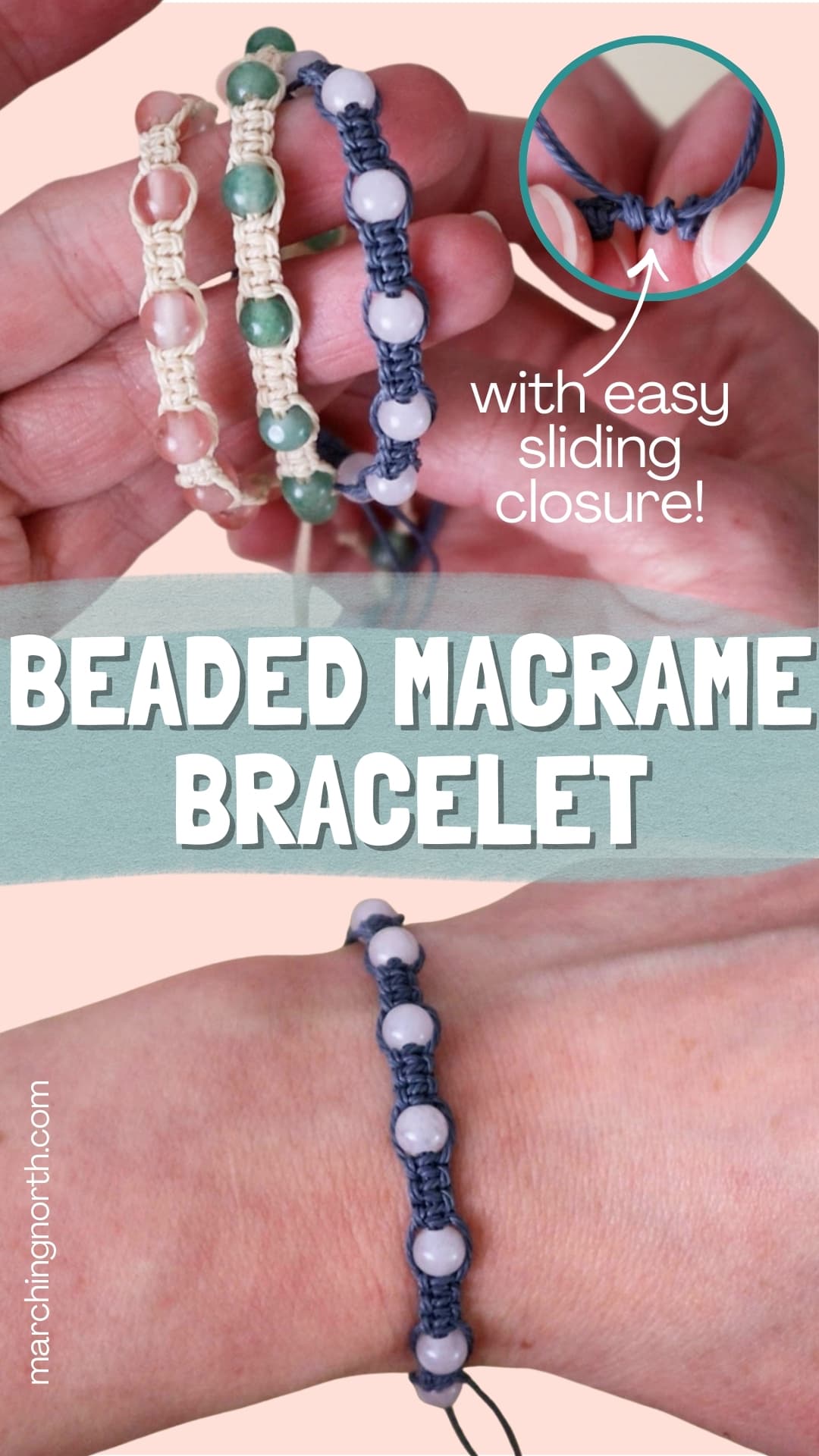 Pinterest pin for beaded macrame bracelet post