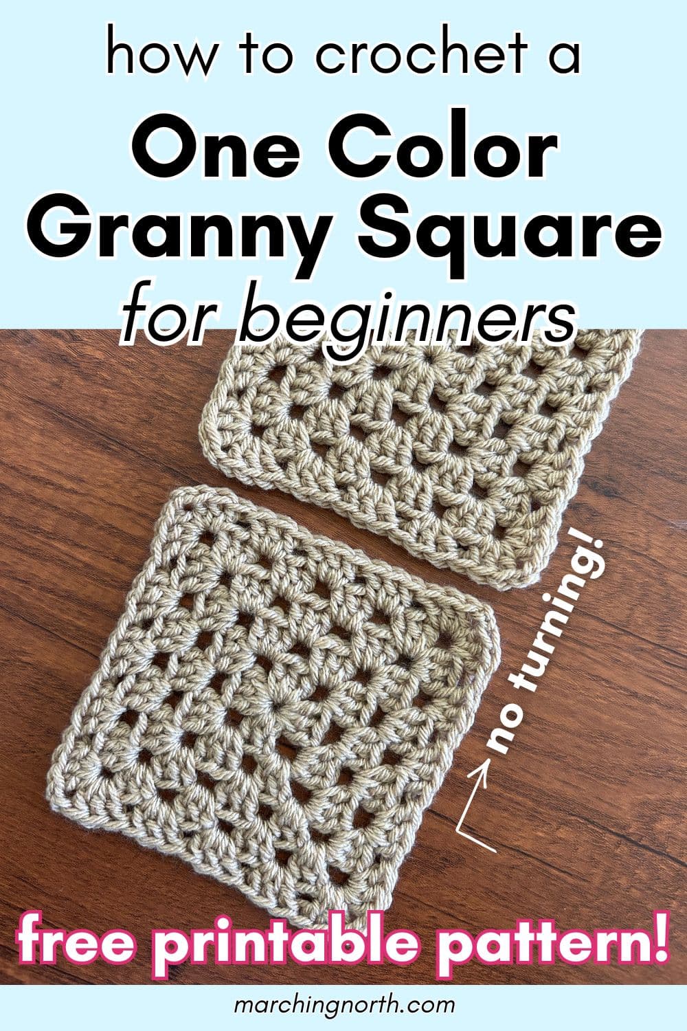 pinterest image for one color crochet granny square post