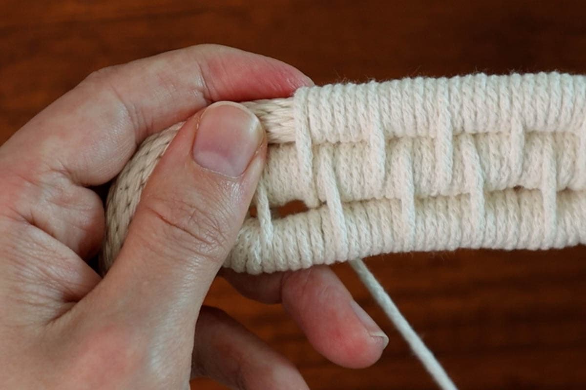 continuing to make the middle of the coiled basket