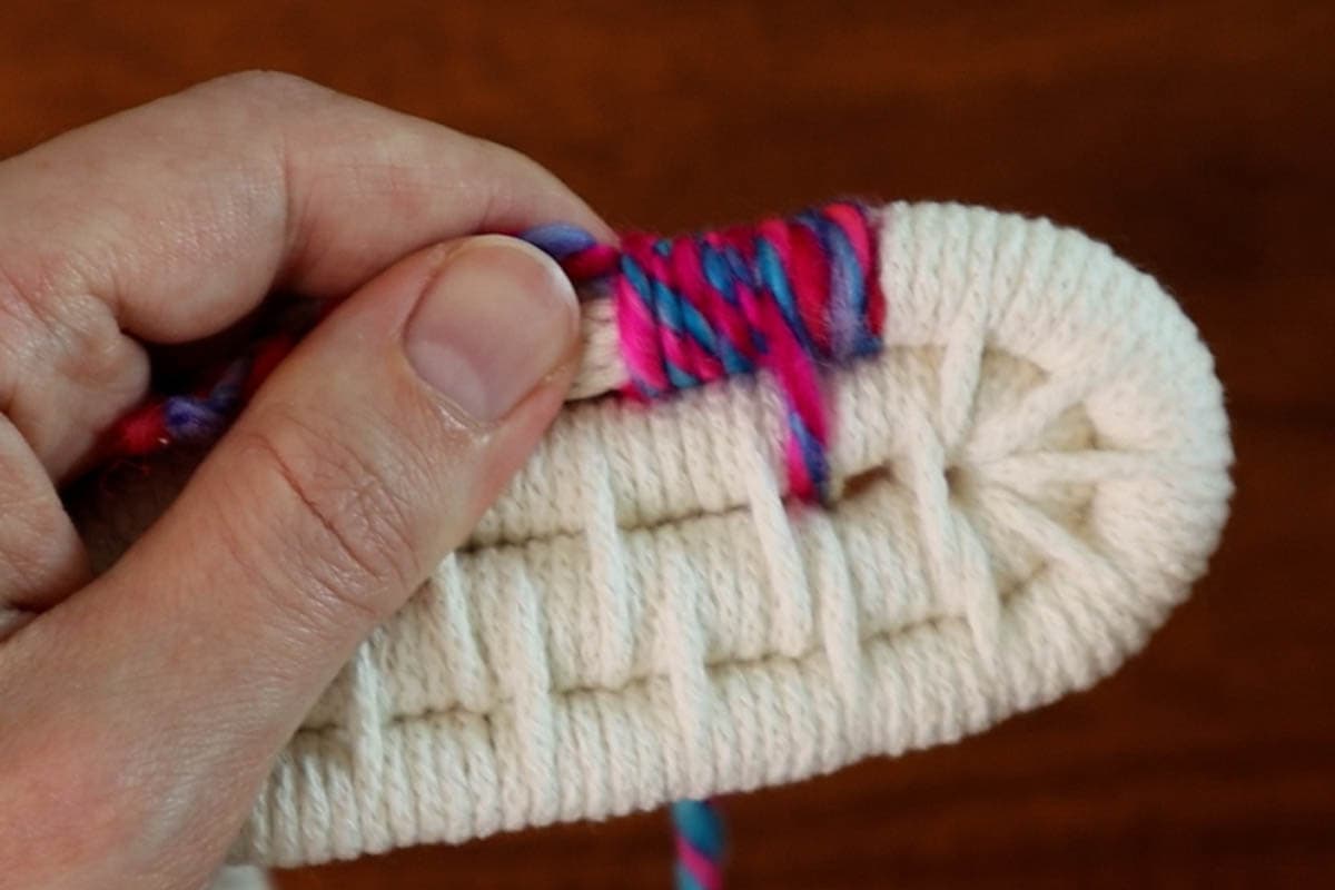 coiling with the new color of yarn